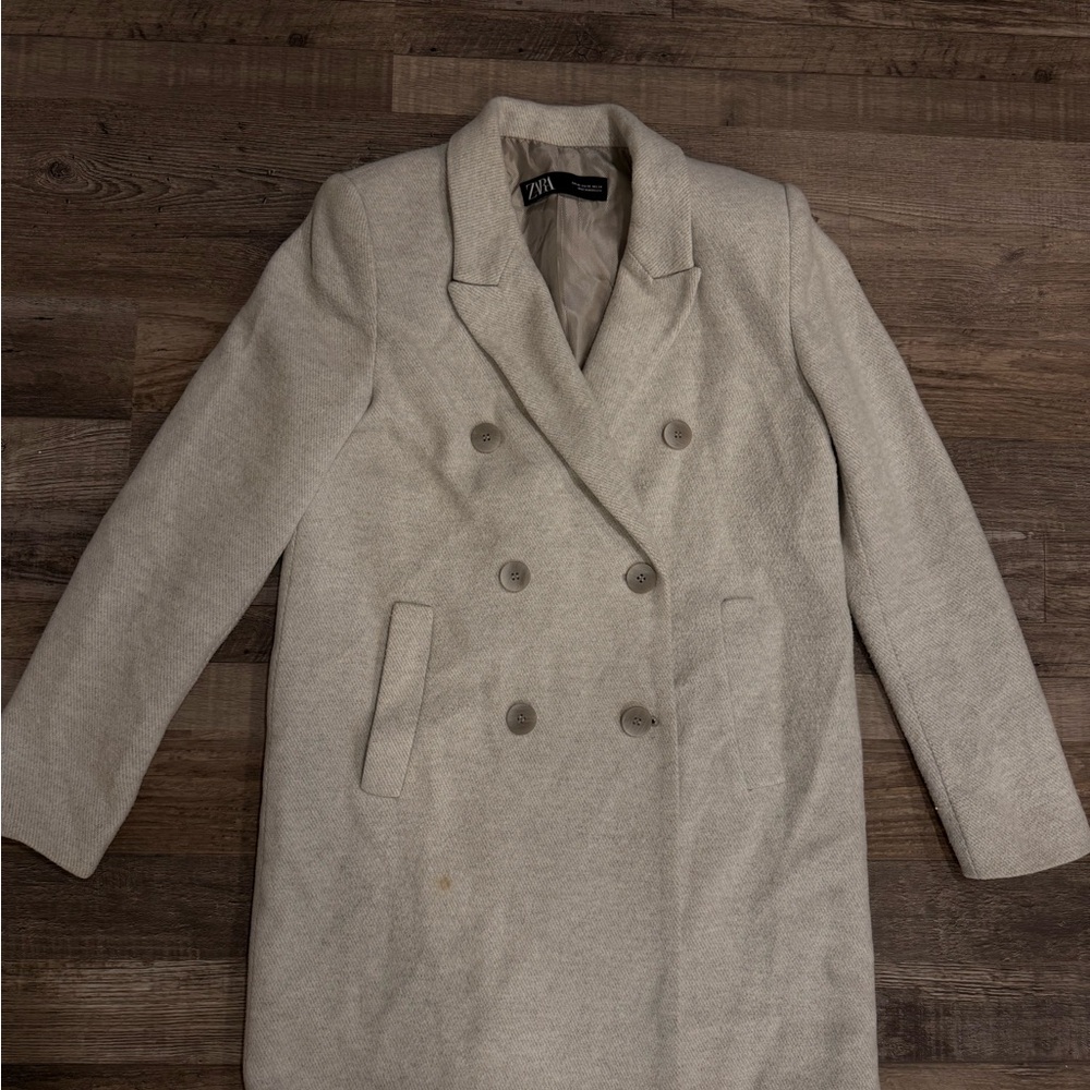 Zara Gray Pea Coat Double-Breasted Style